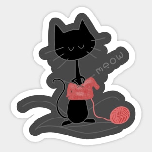 Black Knitting Cat - Asphalt Sticker